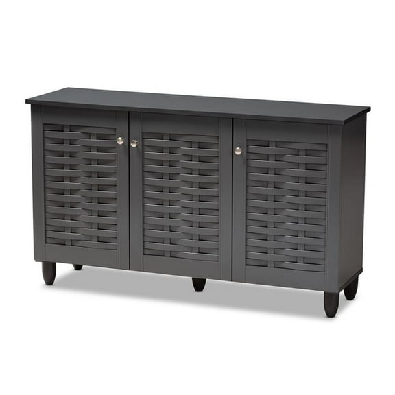 Bowery Hill 3-Door Wood Entryway Shoe Cabinet in Dark Gray