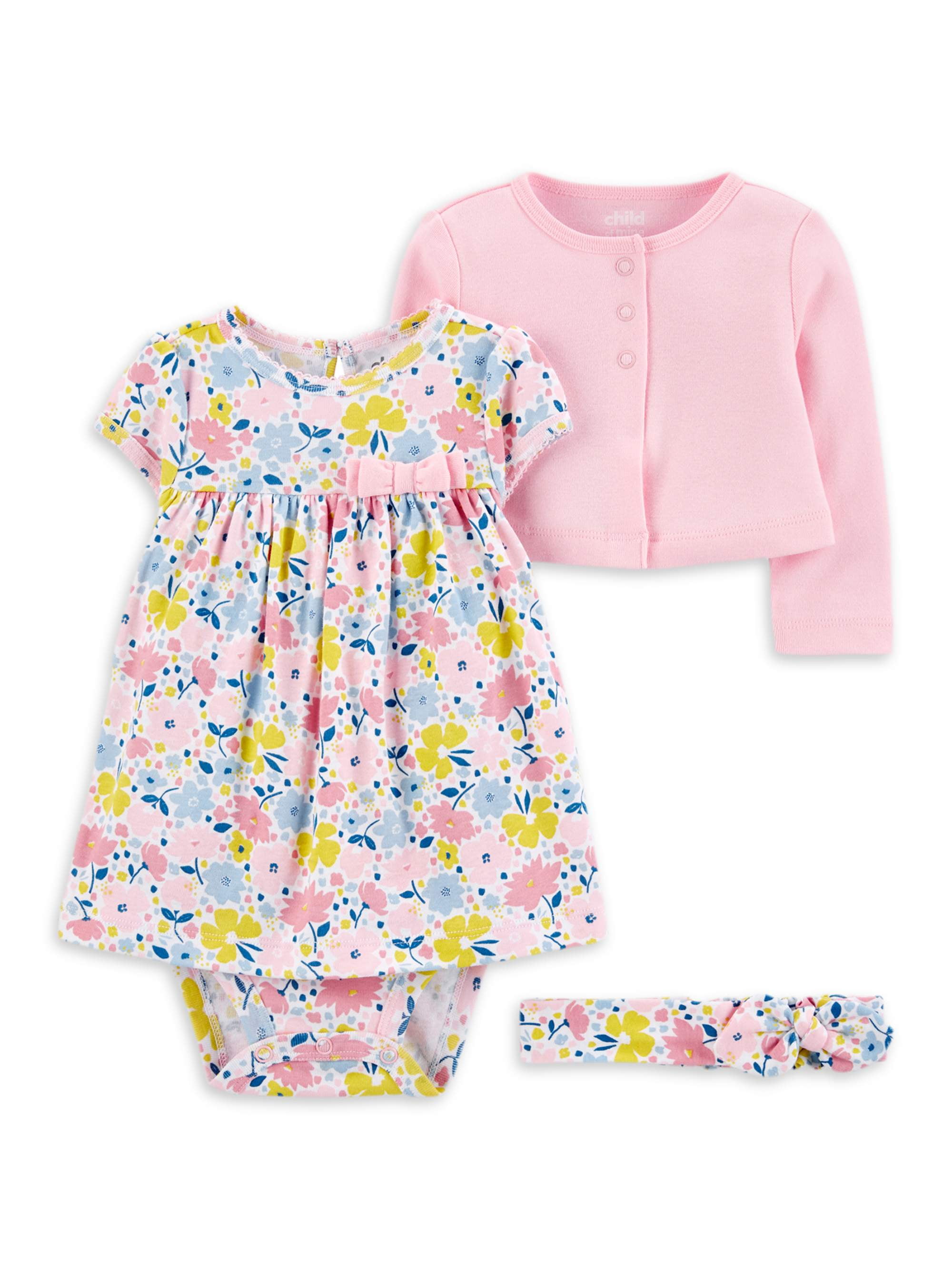 Headband 2 Pieces Outfits Set Infant Toddler Baby Girl Floral Dresses Long Sleeve Knit Dress Skirt