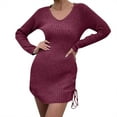 thumbnail image 2 of TrendOFT Womens Sweater Dresses Lantern Sleeve Casual Scoop Neck Fall Knit Mini Pullovers Jumper Sweaters Red XL, 2 of 6