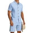 thumbnail image 7 of Uwinwear Men's Summer Outdoor Two-Piece Sets Lightweight Short Sleeve Button-Up Shirt and Side Zip Cargo Shorts Set Casual 2 Piece Casual Outfit,Light Blue,S, 7 of 7