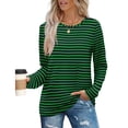 thumbnail image 3 of Oplxuo Basic Long Sleeve Striped Shirts for Women Casual Crewneck Pullover Tops Stylish Colorblock Sweatshirt, 3 of 7