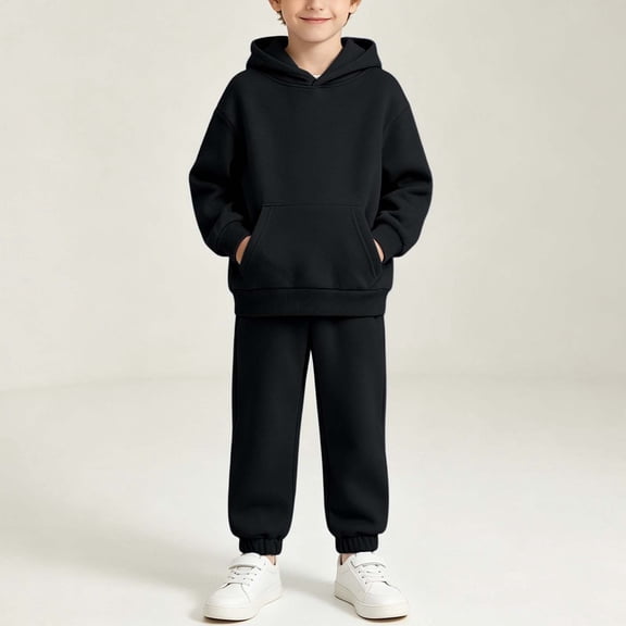 Mifsaly Toddler Boys Girls 2 Piece Fleece Tracksuit Outfits Solid Color Long Sleeve Hoodie and Jogger Pants Kids Outdoor Warm Fall Winter Casual Activewear