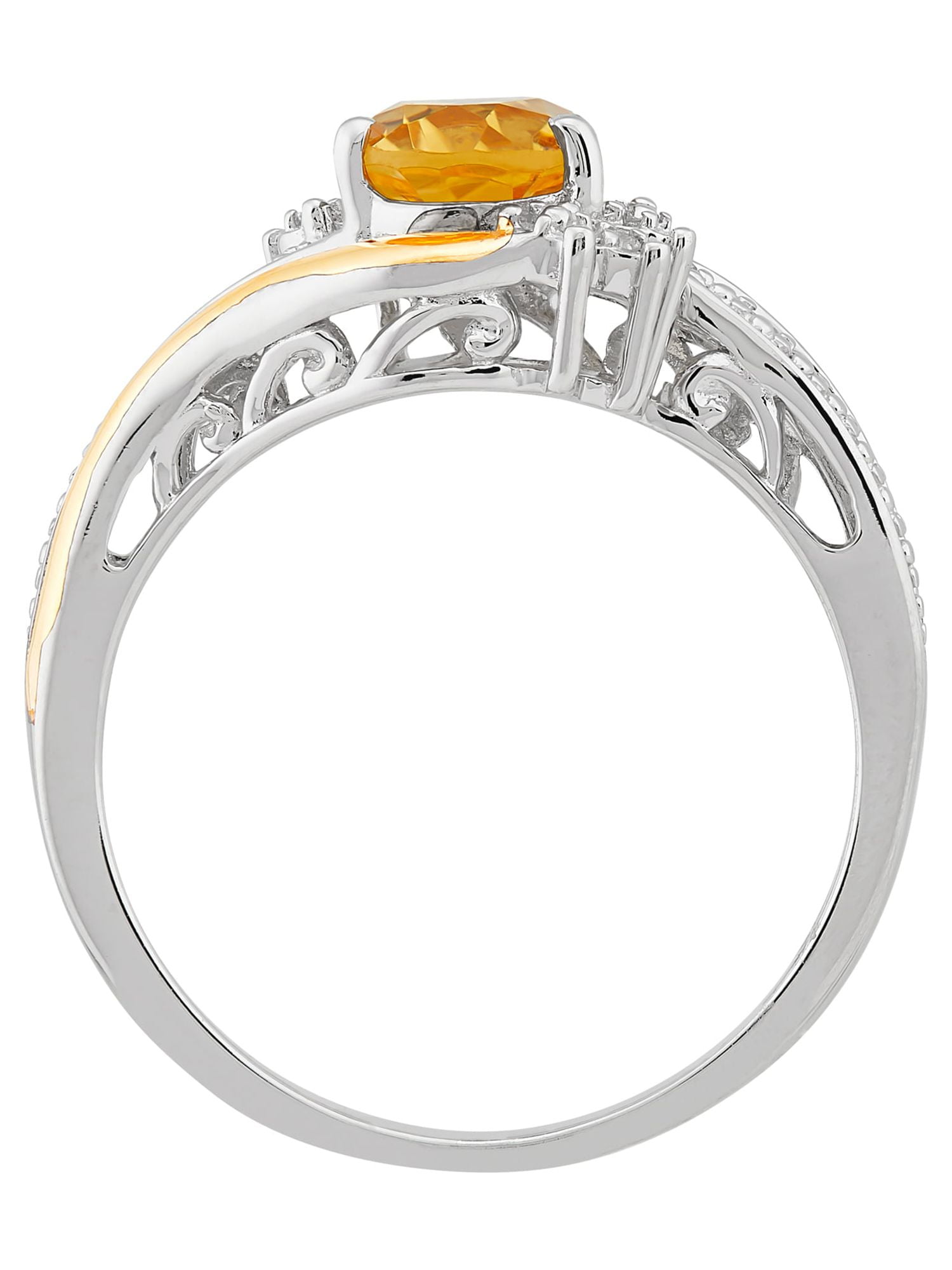 Brilliance Fine Jewelry Genuine Citrine Diamond Accent Ring in Sterling Silver and 10K Yellow Gold