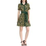 Allegra K Women's Contrast Collar Short Sleeve Belt Shirt Dresses