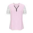 thumbnail image 4 of Wycnly Womens Blouses and Tops Dressy Sexy Lace Patchwork Sleeve Lightweight Quarter Zipper Tunic Shirts Summer Solid V-Neck Short Sleeve Cute Tees Tops Purple s, 4 of 6