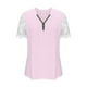 thumbnail image 4 of Fiudx Tops para Mujer Moda Mujer Verano Manga Corta Cuello En V Cremallera Blusa Encaje Camiseta, 4 of 6