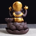 thumbnail image 2 of EeaseMX Quemador de incienso de cerámica con reflujo de Buda Ganesha, figura hecha a mano, estatua de dios elefante, soporte de incienso dorado para el hogar, 2 of 7