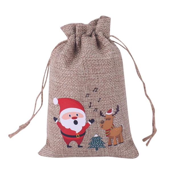 Bewildely 10 Uds. Bolsa de regalo de lino de Navidad, joyería de Papá Noel, bolsa de regalo de almacenamiento de dulces de Chocolate para niños, Kits de decoración para fiestas Numero 5 Bewildely HA042679-05