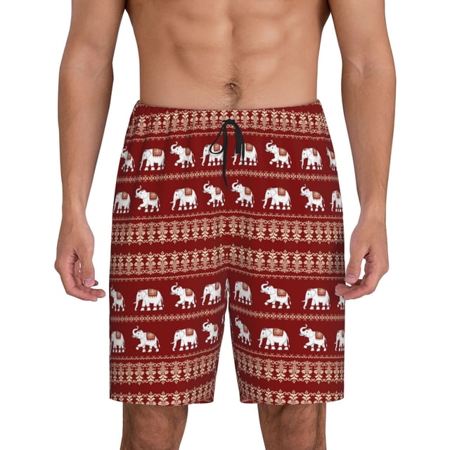 Balery Elephant Pantalones cortos de pijama de punto de algodón para hombre con cinturilla y bolsillos-Large