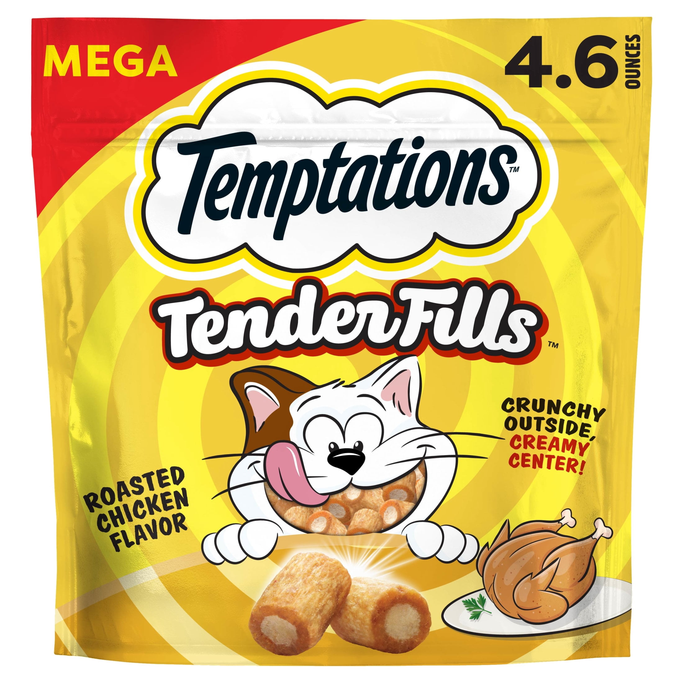 (2 pack) Temptations Tender Fills Roasted Chicken Flavor Crunchy And Soft Adult Treats For Cats, 4.6 Oz Pouch