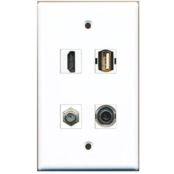 RiteAV - 1 Port HDMI 1 Port Coax Cable TV- F-Type 1 Port USB A-A 1 Port 3.5mm Wall Plate