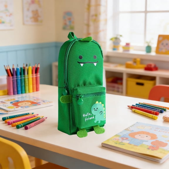Back_to_School Supplies Under $5 dollars!Special Pencil Case Pouch, Cute Animation Dinosaur Shaped Pencil Case Backpack Style Pencil Pouch With Small Pocket ForOffice Home Stationery Storage, Green