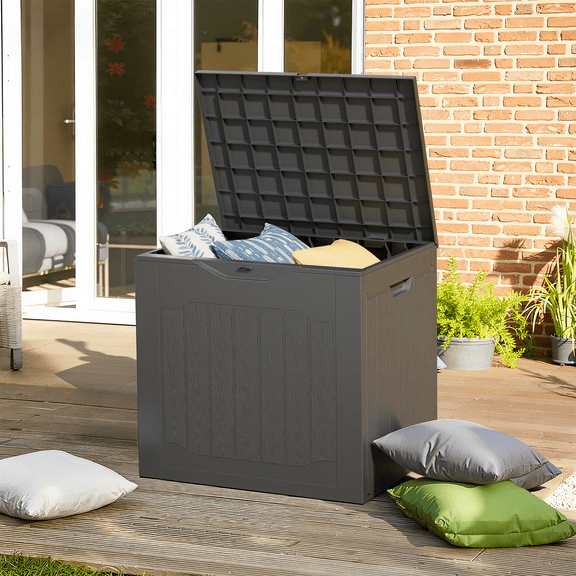 SUNCROWN 35 Gallon Deck Storage Box Resin Outdoor Storage Container with Handles-Black 