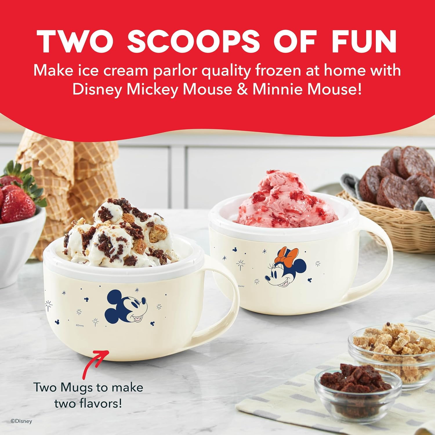 Dash My Mug Ice Cream Maker Bundle - Mini Electric Ice Cream Maker for Gelato, Sorbet & Frozen Yogurt with Mickey & Minnie Design