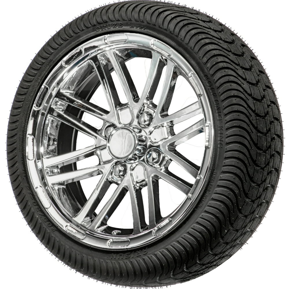 Golf Cart Wheels and Tires Combo 14" Chrome Talon and 23x1014 Set of 4