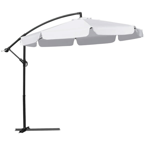 Outsunny 9FT Offset Hanging Patio Umbrella Cantilever Umbrella, White