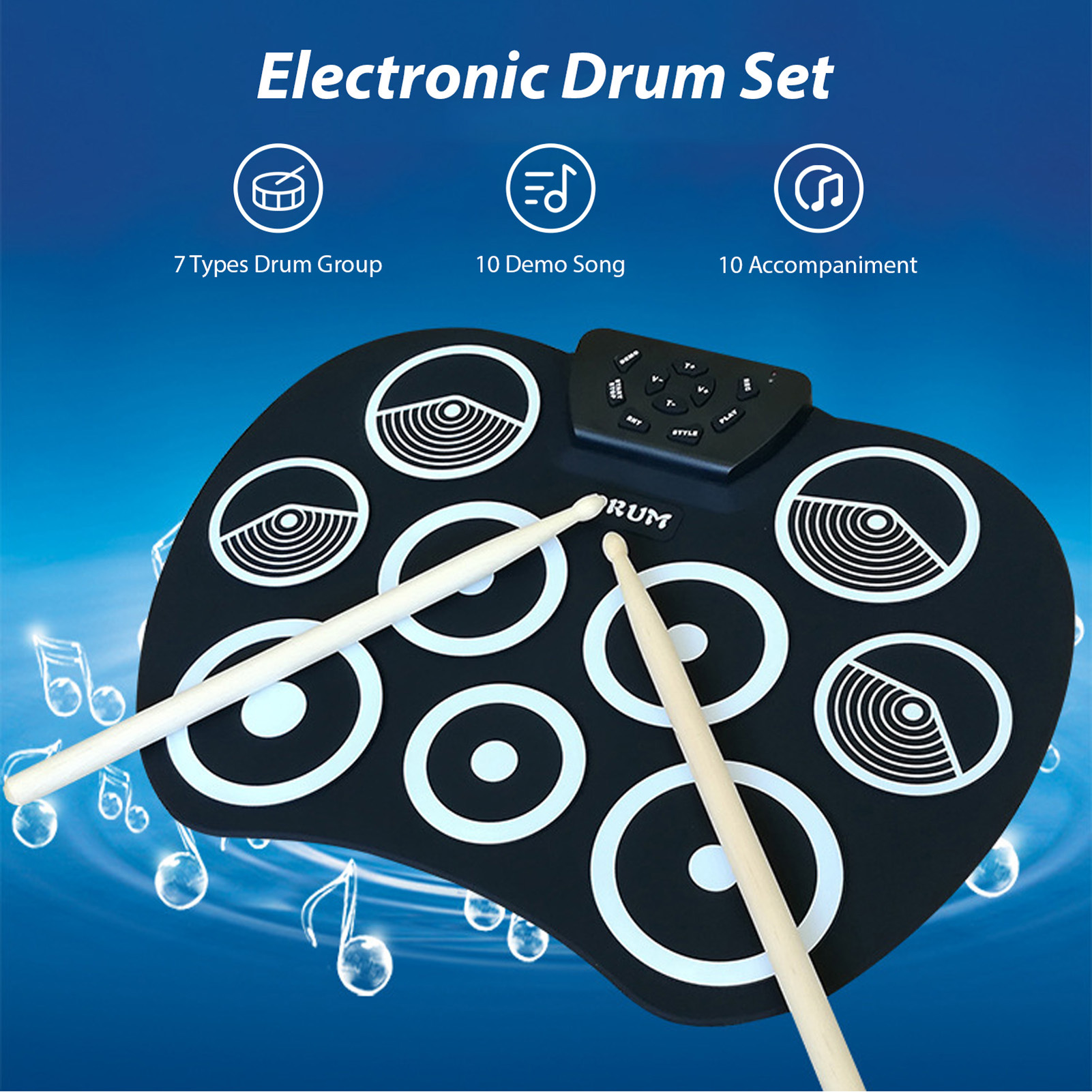 YAHHU Electronic Drum Set Hand Roll Practice Pad Kit 9 Pads MIDI Interface Portable Tabletop Electric Drums with Foot Pedals and Drumsticks for Holiday Birthday Gifts 16.1 Inches