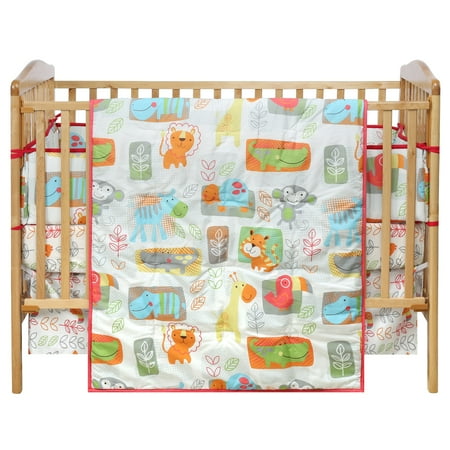 - Light Fern Green Kids Jungle WooHoo Polyester Blend Nature Print Crib Quilt Set (Crib Quilt, Sheet, Bed Skirt, Bumper)