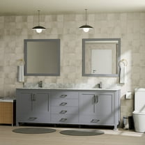 Jacques 80 in W Dark Grey Double Vanity, Carrara Marble Top, Faucet Set, & 30 in Mirrors