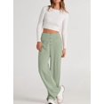 thumbnail image 5 of Womens High Waist Button Stretchy Pants Straight Leg Office Dress Pant Casual Trousers with Pocket Bean Green XXXL, 5 of 8