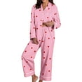 thumbnail image 3 of YMNXA Pajamas For Women Set Long Sleeve Lapel Buttons Love Heart Print Tops And Pants Comfortable Soft Two Piece Outfit For Daily Wear Pink L, 3 of 9