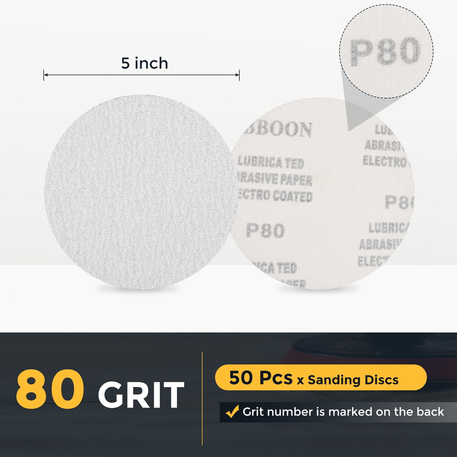 50 Pcs 5 Inch Sanding Disc 80 Grit Hook and Loop Sandpaper Random Orbital Sander Pads for Woodworking Automotive Metal Polishing, White
