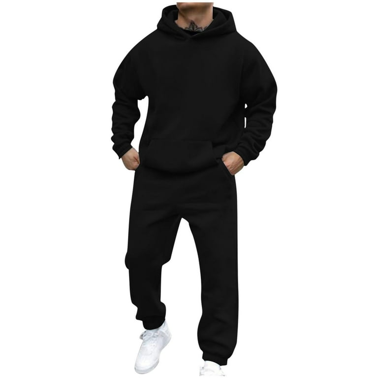 Black Mens Sweatshirt Suits Hoodies Tracksuit Sweatsuits For Mens 2 Hooded Sweatshirts And Sweatpant Set Jogger Sweatsuits Fall Trendy Outfits