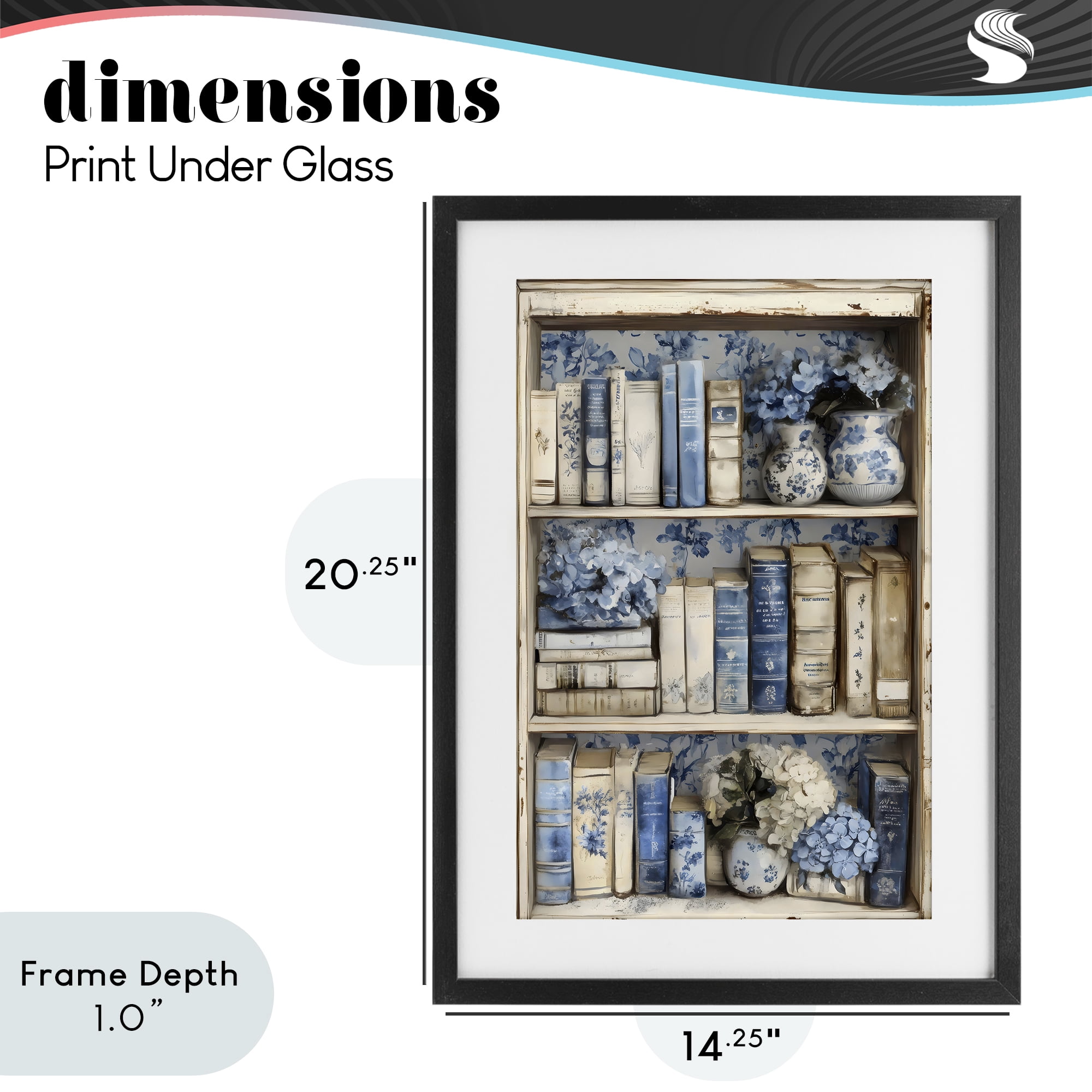 Stupell Industries Blue & Beige Bookcase Black Framed Print Under Glass, design by LSR Design Studio