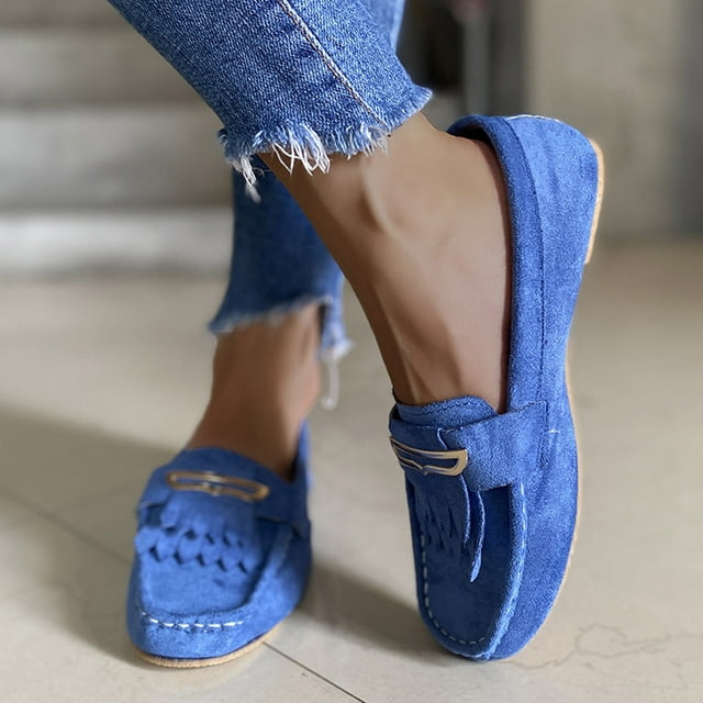 SMihono Sandales de Plage Sandales Femmes Été Décontracté Couleur Unie Confortable Suède Tête Ronde Manches à Franges Chaussures Plates Pantoufle en Liquidation