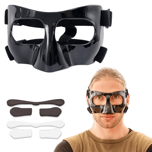 Sports Face Guard, Nose Guard for Broken Nose, Basketball Football Softball Training Face Protect Shield, Black Close