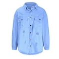 thumbnail image 6 of Augper Women's Fashion Long-Sleeved Casual Button Loose Denim Jacket with Burrs and Holes, 6 of 7