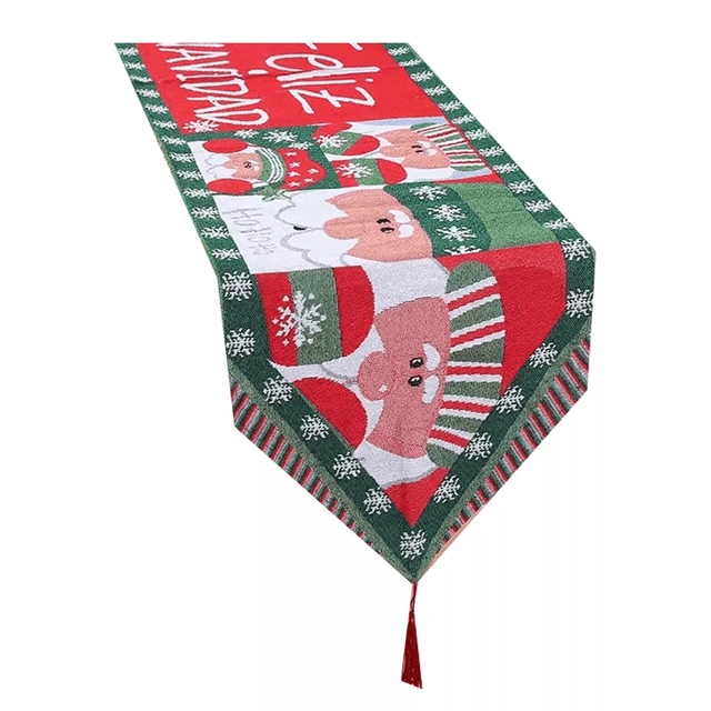 Caminos Mesa Manteles Bordado Navideños VERDE Santa Claus