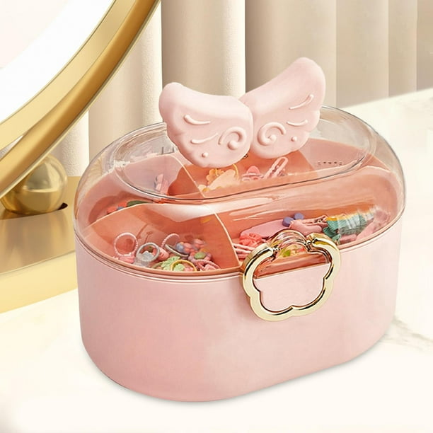 Caja de almacenamiento de accesorios para el cabello para niños, organizador de joyas, contenedor portátil para lazos, aretes, diademas y pasadores.