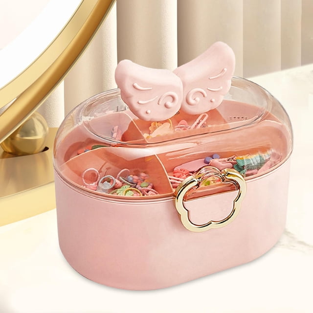Caja de almacenamiento de accesorios para el cabello para niños, organizador de joyas, contenedor portátil para lazos, aretes, diademas y pasadores.