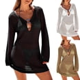 thumbnail image 4 of MSJUHEG Shirt Dress,Crochet Swim Cover Up,Waffle Knit Swimwear,Mesh Bathing Suit,Gauze Dress,Kimono Cover Up,Bikini Shirt Black L, 4 of 5
