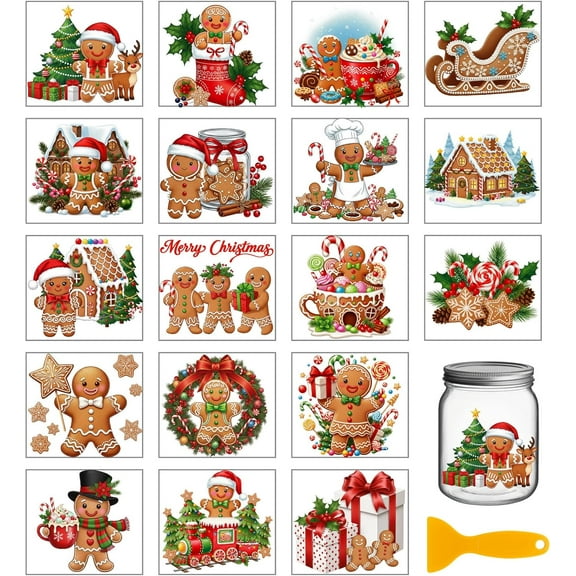 18 Sheets Christmas Gingerbread Man Transfer Stickers 3.9x3.6inch Colorful Christmas Tree Sled Transfer Decal Rub on Transfer for DIY handcrafting