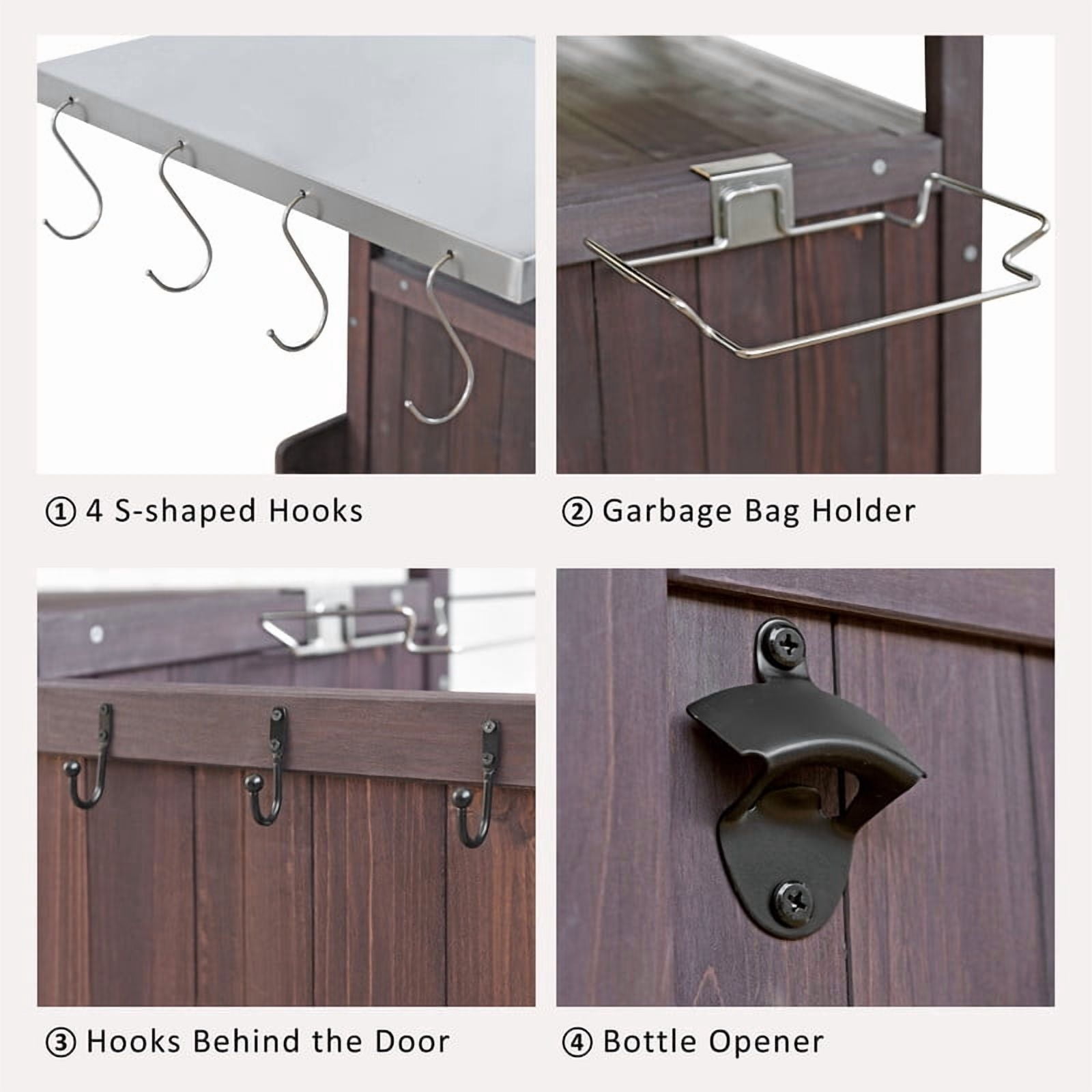 Outdoor Grill Cart with Stainless Steel Top, Wood Kitchen Island Storage Cabinet with Drop Leaf and 1 Drawer, Rolling Kitchen Cart with Lockable Wheels