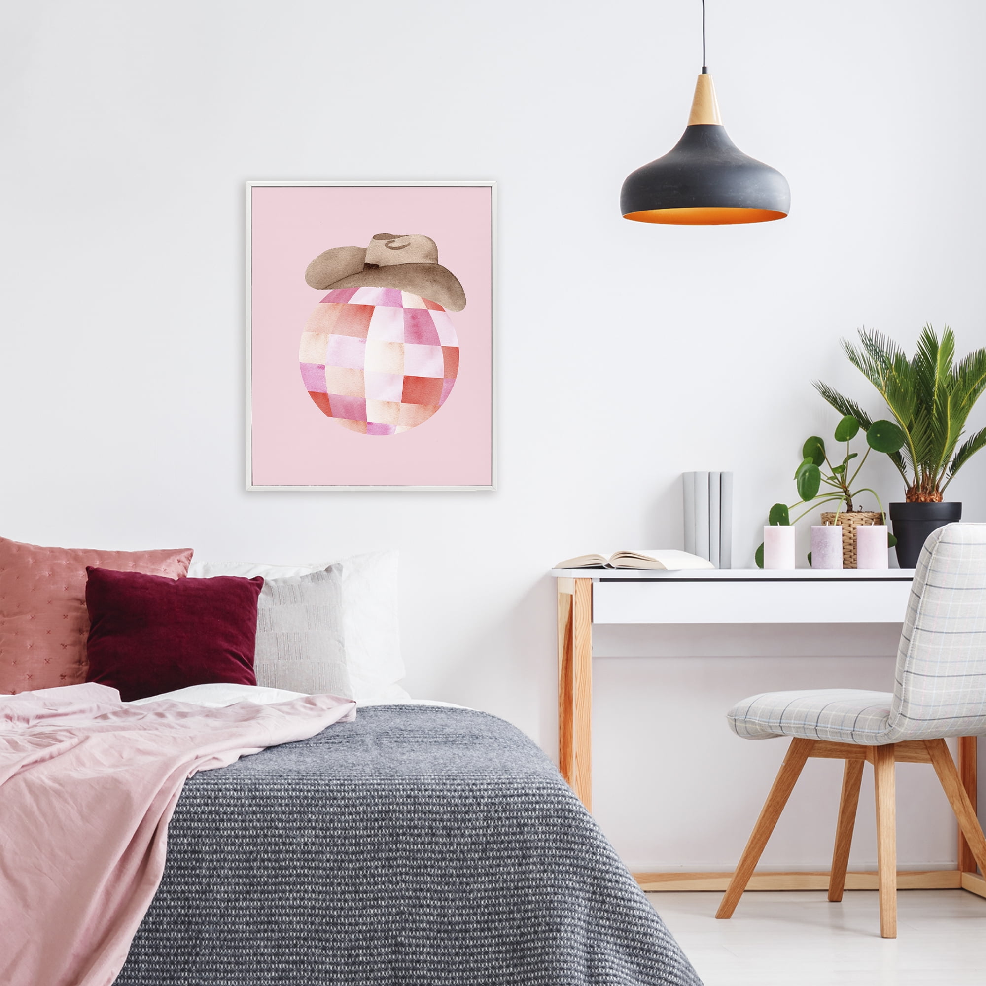 Rosy Disco Cowgirl Hat White Framed Giclee Art, design by Nina Jacobs