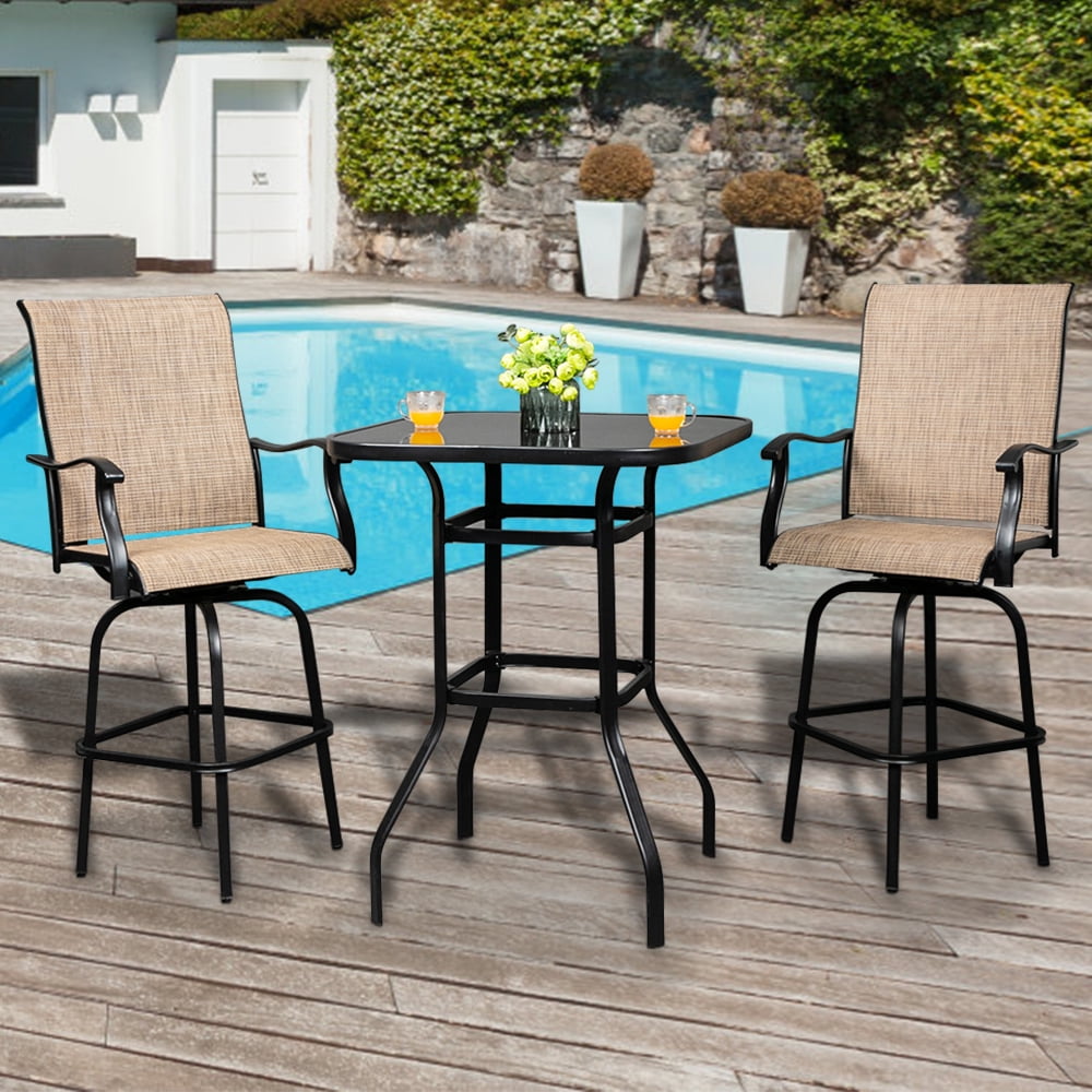 Patio Swivel Bistro Set, 3 Piece Outdoor Bar Table and Stools Set, 2 ...