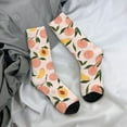 thumbnail image 5 of Daiia Peach With Leaves1 Print Crew Socks – Soft Breathable Long Socks for Men & Women, Moisture-Wicking & Comfortable Daily Wear Socks, One-Size Fits Most (US 5-11), 5 of 6