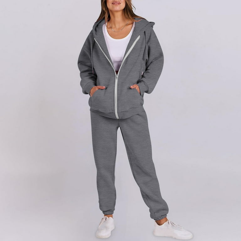Moxiu 2025 Womens 2 Piece Outfits Zip Up - Lounge Hoodie Oversized