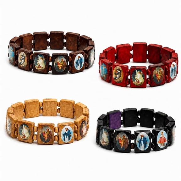 Novalora 4Pcs Wooden Jesus Bracelet,Saint Rosary Bracelet for Men