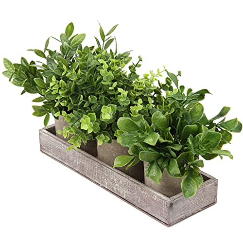 3 Pack Lightweight Potted Artificial Plants Faux Eucalyptus for Indoor Shelf Dining Room Office Decor Mkono Mini Fake Plants in Farmhouse Galvanized Metal Pots Table Centerpiece Rustic Home Décor 