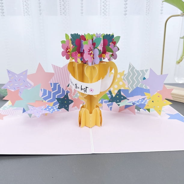 Tarjeta Emergente de San Valentín, Descoloridos Tridimensionales Árboles de Flores de Amor, Saludo Artesanal, Escultura de Papel Colorida, Regalo Romántico, Celebracion de Aniversario, 15 X 15 Cm