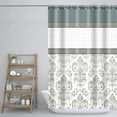 thumbnail image 5 of Extra Long 72"x84" Modern Farm Shower Curtain Set with Plastic Hooks Machine Washable Waterproof Fabric Bathroom Curtain Boho Moroccan Style Bath Curtain Grey Teal, 5 of 6