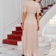thumbnail image 5 of Vestido de mujer con lunares y lentejuelas, vestido de noche largo elegante sexy con escote en V, manga larga, cintura alta, abertura, vestido maxi con cinturón, 5 of 6