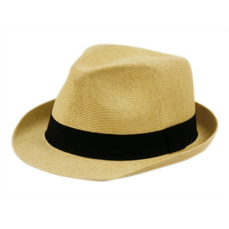 - Fedora Hat Short Brim Cuban Trilby Summer Beach Sun Gangster Paper Straw Men or Women