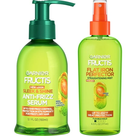 Garnier Fructis Flat Iron Perfector Straightening Mist & Frizz Control Hair Serum Set with Argan Oil, 6 fl oz