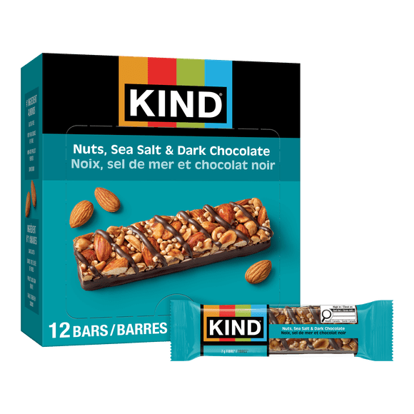 KIND Barre aux Noix, Sel de Mer et Chocolat Noir, 40 g, 12 Barres