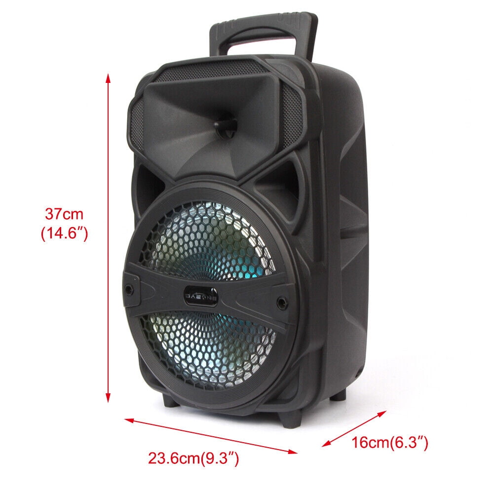Lohoms Portable Wireless Speaker With Microphone, USB Rechargeable 1,000W FM Bluetooth Speaker 8" Subwoofer Heavy Bass Stereo Party PA System AUX, Remote, Charging Cable, LED Light